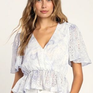 Lulu’s Promising Perfection White Floral Embroidered Flutter Sleeve Top